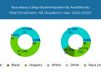 Texas Beauty College 2023 Student Population by Gender and Race chart