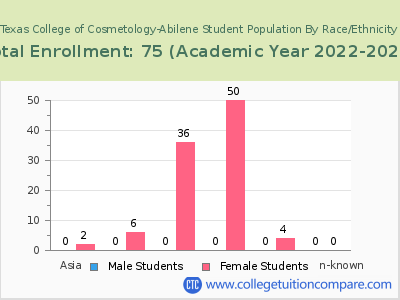 Texas College of Cosmetology-Abilene 2023 Student Population by Gender and Race chart
