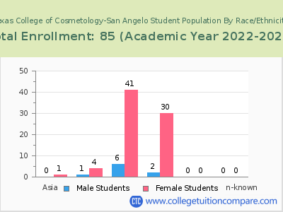 Texas College of Cosmetology-San Angelo 2023 Student Population by Gender and Race chart