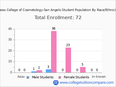 Texas College of Cosmetology-San Angelo 2025 Student Population by Gender and Race chart