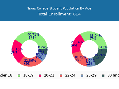 Texas College 2024 Student Population Age Diversity Pie chart