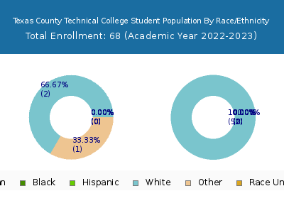Texas County Technical College 2023 Student Population by Gender and Race chart