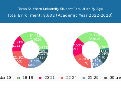 Texas Southern University 2023 Student Population Age Diversity Pie chart