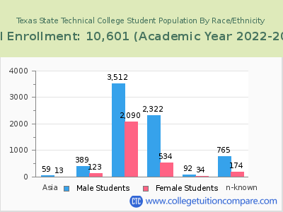 Texas State Technical College 2023 Student Population by Gender and Race chart