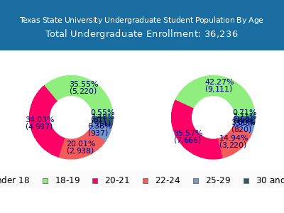 Texas State University 2025 Undergraduate Enrollment Age Diversity Pie chart