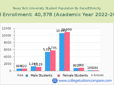 Texas Tech University 2023 Student Population by Gender and Race chart