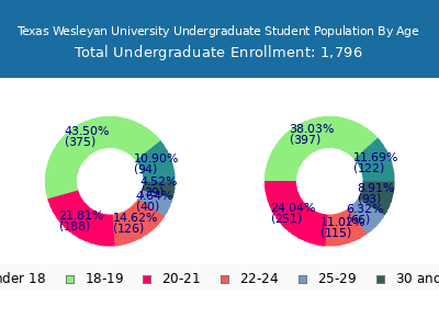 Texas Wesleyan University 2024 Undergraduate Enrollment Age Diversity Pie chart