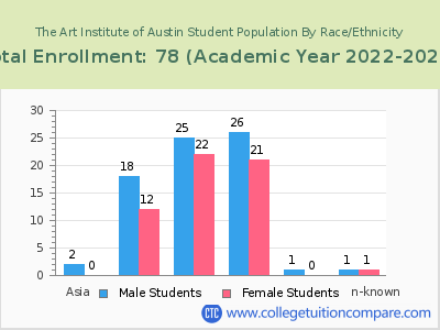 The Art Institute of Austin 2023 Student Population by Gender and Race chart