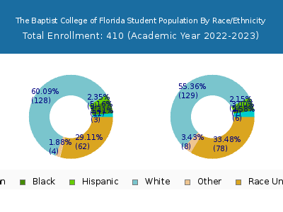 The Baptist College of Florida 2023 Student Population by Gender and Race chart