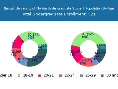 Baptist University of Florida 2024 Undergraduate Enrollment Age Diversity Pie chart