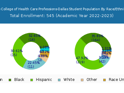 The College of Health Care Professions-Dallas 2023 Student Population by Gender and Race chart
