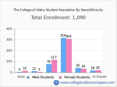 The College of Idaho 2025 Student Population by Gender and Race chart