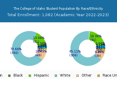 The College of Idaho 2023 Student Population by Gender and Race chart