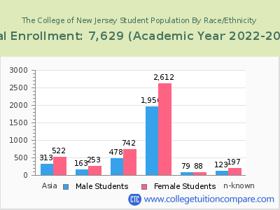 The College of New Jersey 2023 Student Population by Gender and Race chart