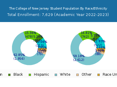 The College of New Jersey 2023 Student Population by Gender and Race chart