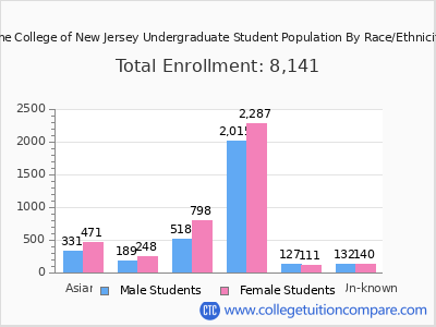The College of New Jersey 2025 Undergraduate Enrollment by Gender and Race chart