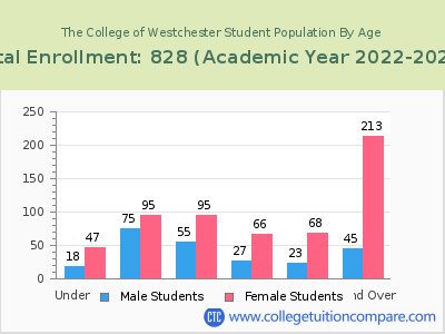 The College of Westchester 2023 Student Population by Age chart