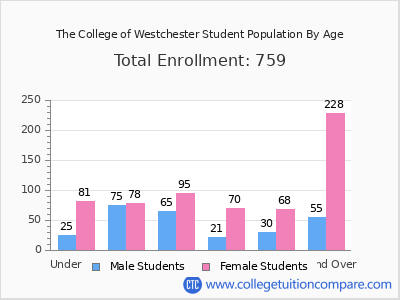 The College of Westchester 2024 Student Population by Age chart