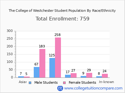 The College of Westchester 2025 Student Population by Gender and Race chart