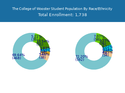 The College of Wooster 2025 Student Population by Gender and Race chart