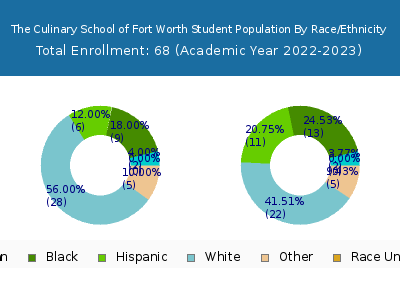 The Culinary School of Fort Worth 2023 Student Population by Gender and Race chart