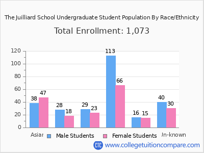 The Juilliard School 2025 Undergraduate Enrollment by Gender and Race chart