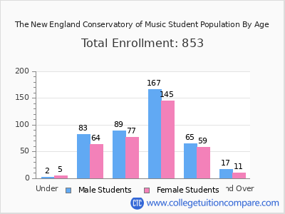 The New England Conservatory of Music 2024 Student Population by Age chart