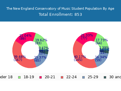 The New England Conservatory of Music 2024 Student Population Age Diversity Pie chart