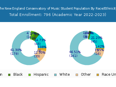 The New England Conservatory of Music 2023 Student Population by Gender and Race chart