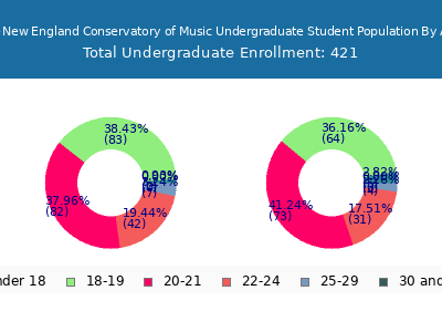 The New England Conservatory of Music 2024 Undergraduate Enrollment Age Diversity Pie chart