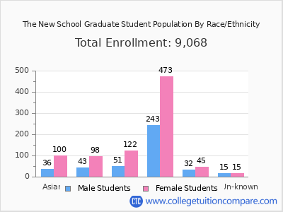 The New School 2025 Graduate Enrollment by Gender and Race chart