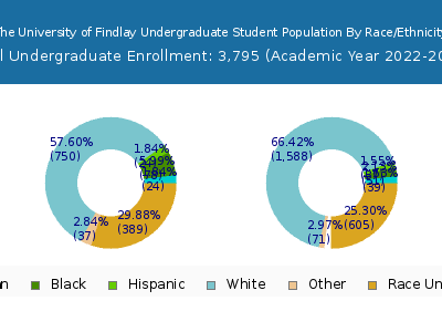 The University of Findlay 2023 Undergraduate Enrollment by Gender and Race chart