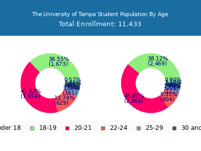 The University of Tampa 2024 Student Population Age Diversity Pie chart
