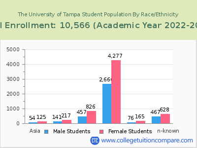 The University of Tampa 2023 Student Population by Gender and Race chart