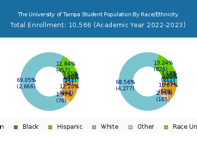 The University of Tampa 2023 Student Population by Gender and Race chart