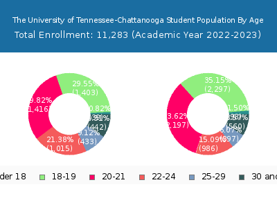The University of Tennessee-Chattanooga 2023 Student Population Age Diversity Pie chart
