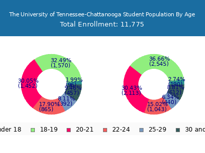 The University of Tennessee-Chattanooga 2025 Student Population Age Diversity Pie chart