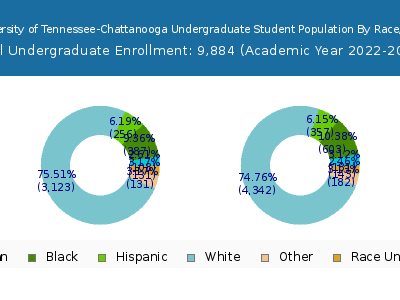 The University of Tennessee-Chattanooga 2023 Undergraduate Enrollment by Gender and Race chart