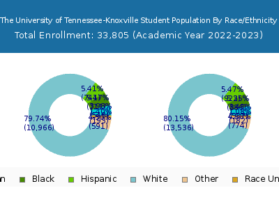 The University of Tennessee-Knoxville 2023 Student Population by Gender and Race chart