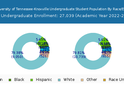 The University of Tennessee-Knoxville 2023 Undergraduate Enrollment by Gender and Race chart