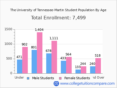 The University of Tennessee-Martin 2025 Student Population by Age chart