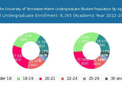 The University of Tennessee-Martin 2023 Undergraduate Enrollment Age Diversity Pie chart