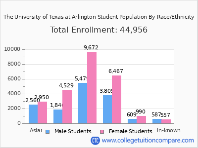 The University of Texas at Arlington 2025 Student Population by Gender and Race chart