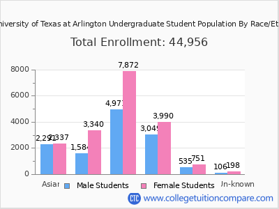 The University of Texas at Arlington 2025 Undergraduate Enrollment by Gender and Race chart
