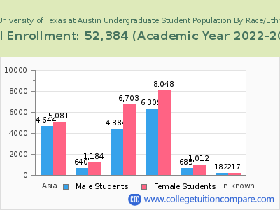 The University of Texas at Austin 2023 Undergraduate Enrollment by Gender and Race chart