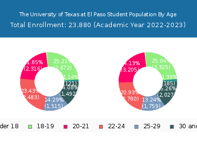The University of Texas at El Paso 2023 Student Population Age Diversity Pie chart