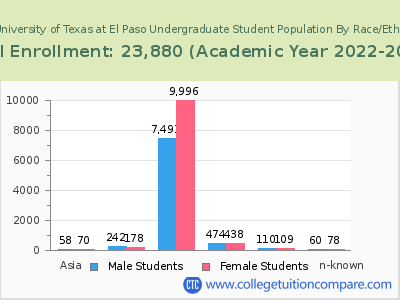 The University of Texas at El Paso 2023 Undergraduate Enrollment by Gender and Race chart