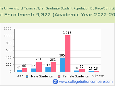 The University of Texas at Tyler 2023 Graduate Enrollment by Gender and Race chart