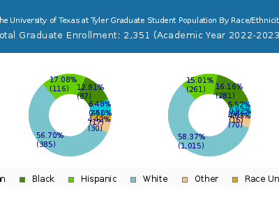 The University of Texas at Tyler 2023 Graduate Enrollment by Gender and Race chart