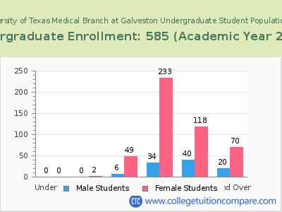 The University of Texas Medical Branch at Galveston 2023 Undergraduate Enrollment by Age chart